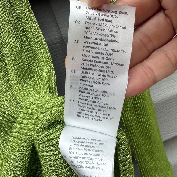 Cos | Green Metallic Ribbed Collar Long Sleeve Shirt size Extra Small - Picture 4 of 5